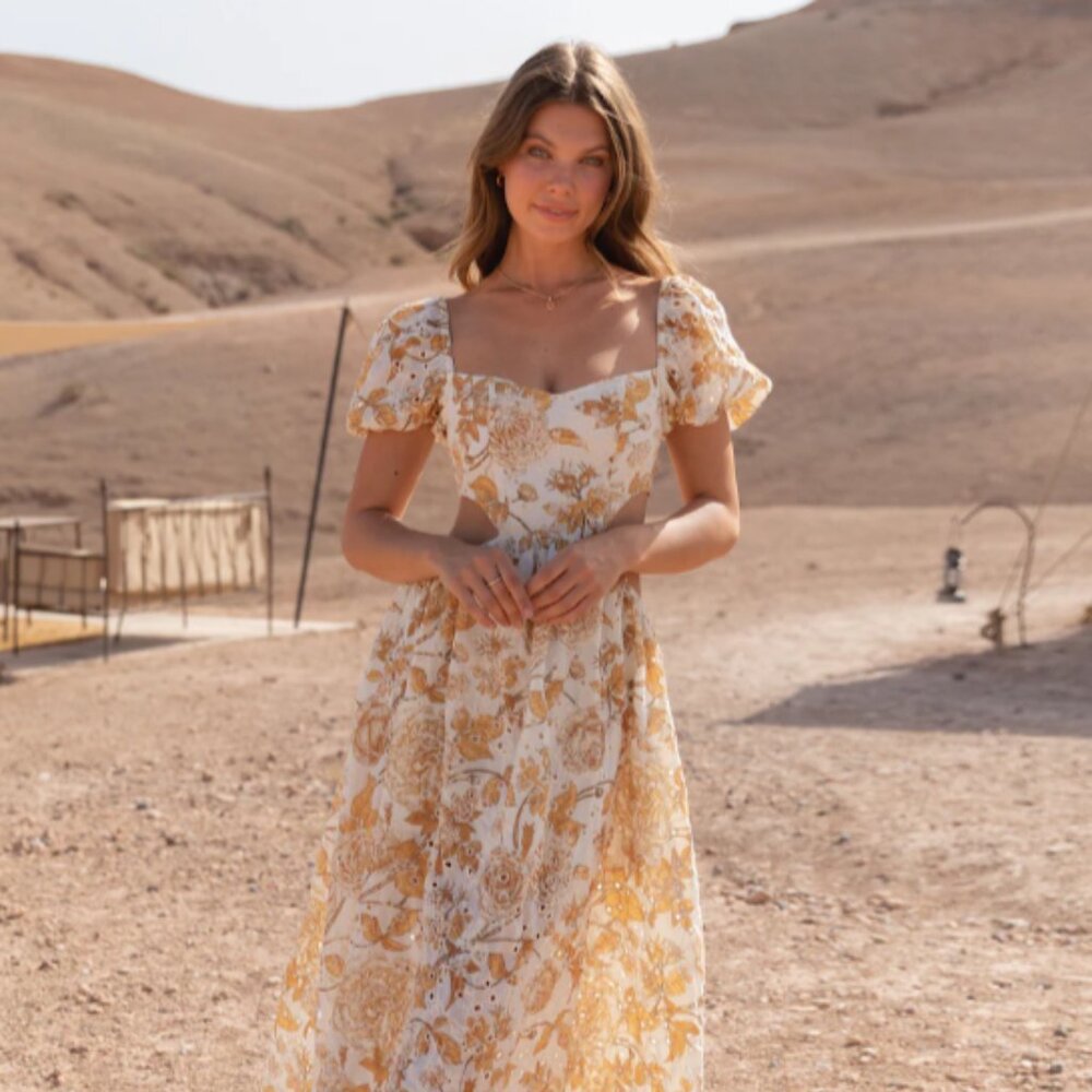 Floral boho eyelet cutout dress